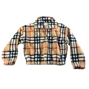 Honey & Sparkle Faux Fur Plaid Jacket Junior Size M 1/4 Zip